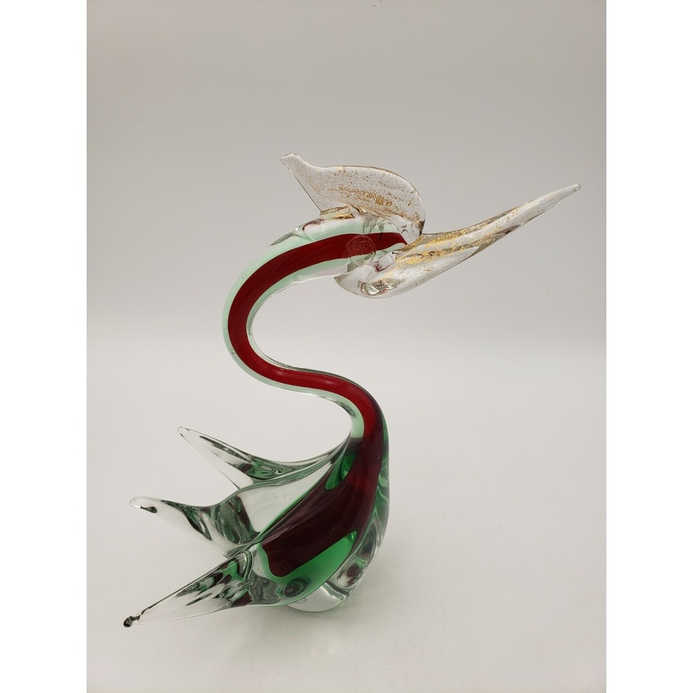 Vintage Murano Glass Swan‎ Sommerso Red Green & Clear Mid-Century 10.5 Inch - Picture 5 of 12